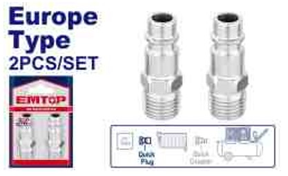 2 Pcs Quick Plug Set Europe Type, 1/4" Male Thread Plugs, Pneumatic Air Tool Connectors